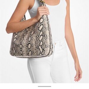 MICHAEL MICHAEL KORS Nolita Large Snake Embossed Leather Hobo Shoulder Bag